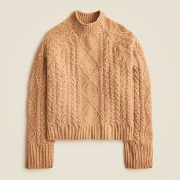 J.CREW Cable-Knit Mockneck Sweater XXS Camel Brown Wool Alpaca Blend - Picture 9 of 12